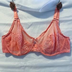 La Perla Brigitta Coral Orange Floral-Lace Underwire Bra - 34E / 34DD